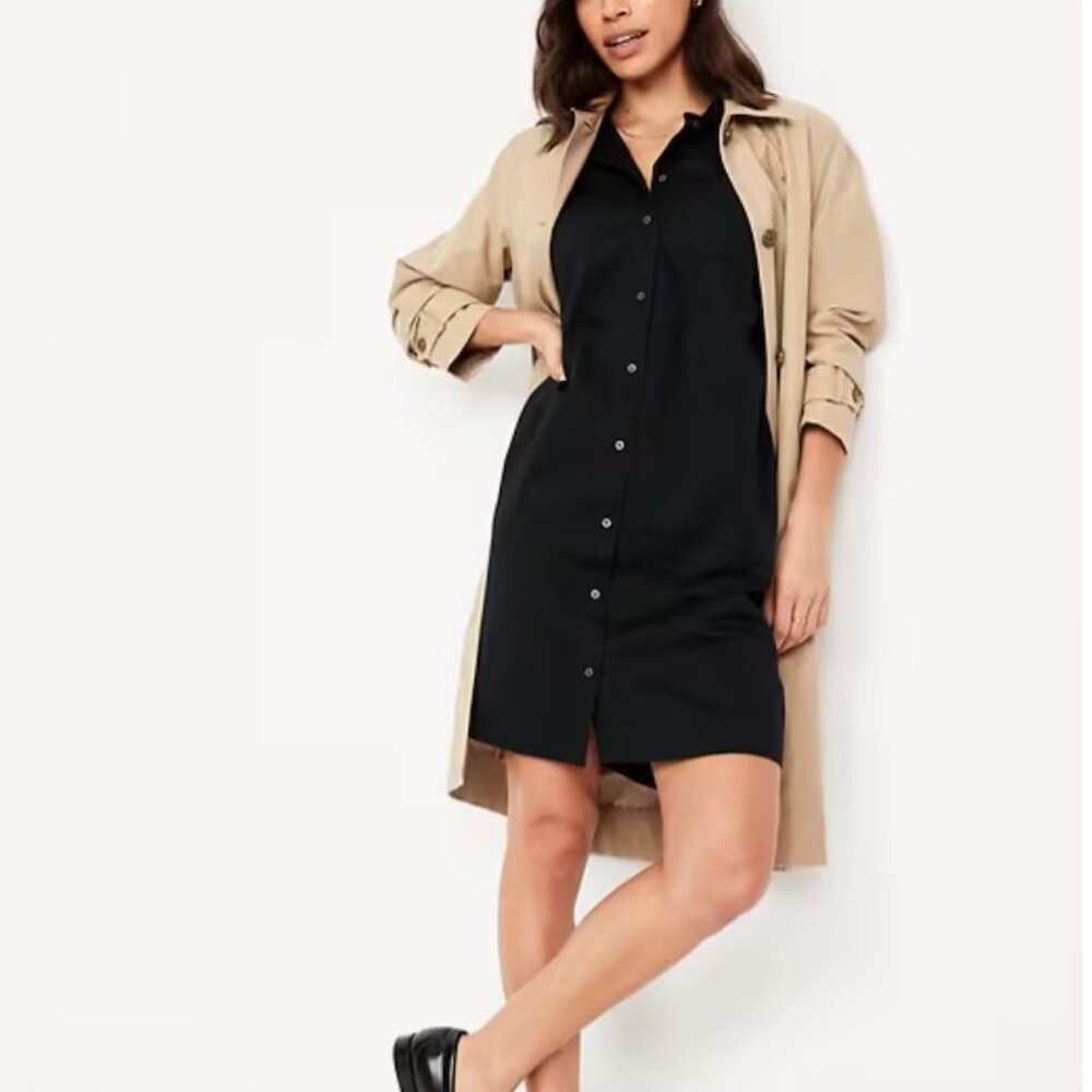 Old Navy Black Casual Button Down Shirt Dress - BRAND NEW